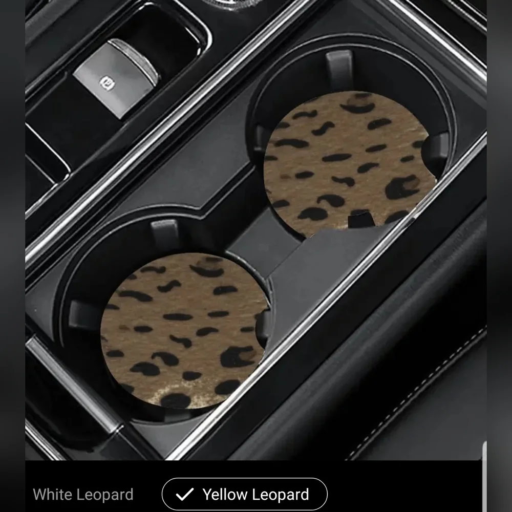 2pc Yellow Leopard Print Car Coasters Set